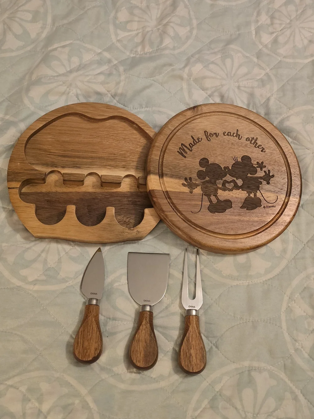 Disney 'Made for Each Other' Wooden Cheese Charcuterie Serving Board Brown